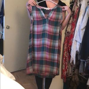 Green and pink plaid dress, Loft size L